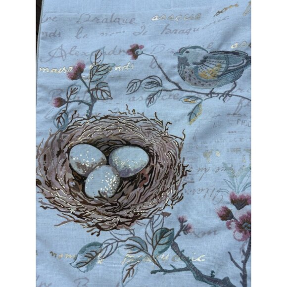 Birds Nest Table Runner Embroidery Spring Summer French Lettering 70x16” - Picture 2 of 8